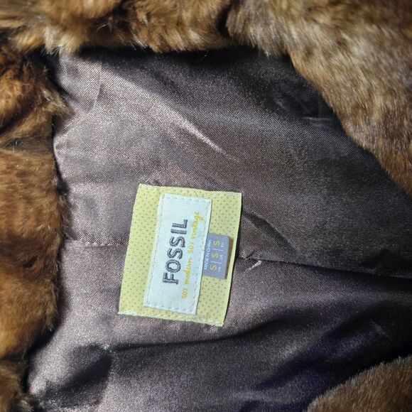 Vintage Fossil Faux Fur Jacket Brown Sz Small RN#92638 Cropped Plush Retro Mink - Picture 5 of 7